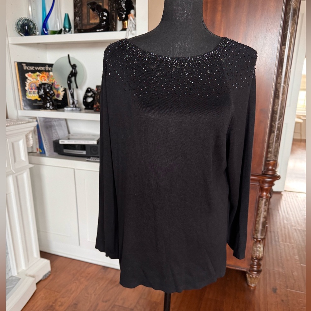 Joseph A Silk Black Sequin Sweater